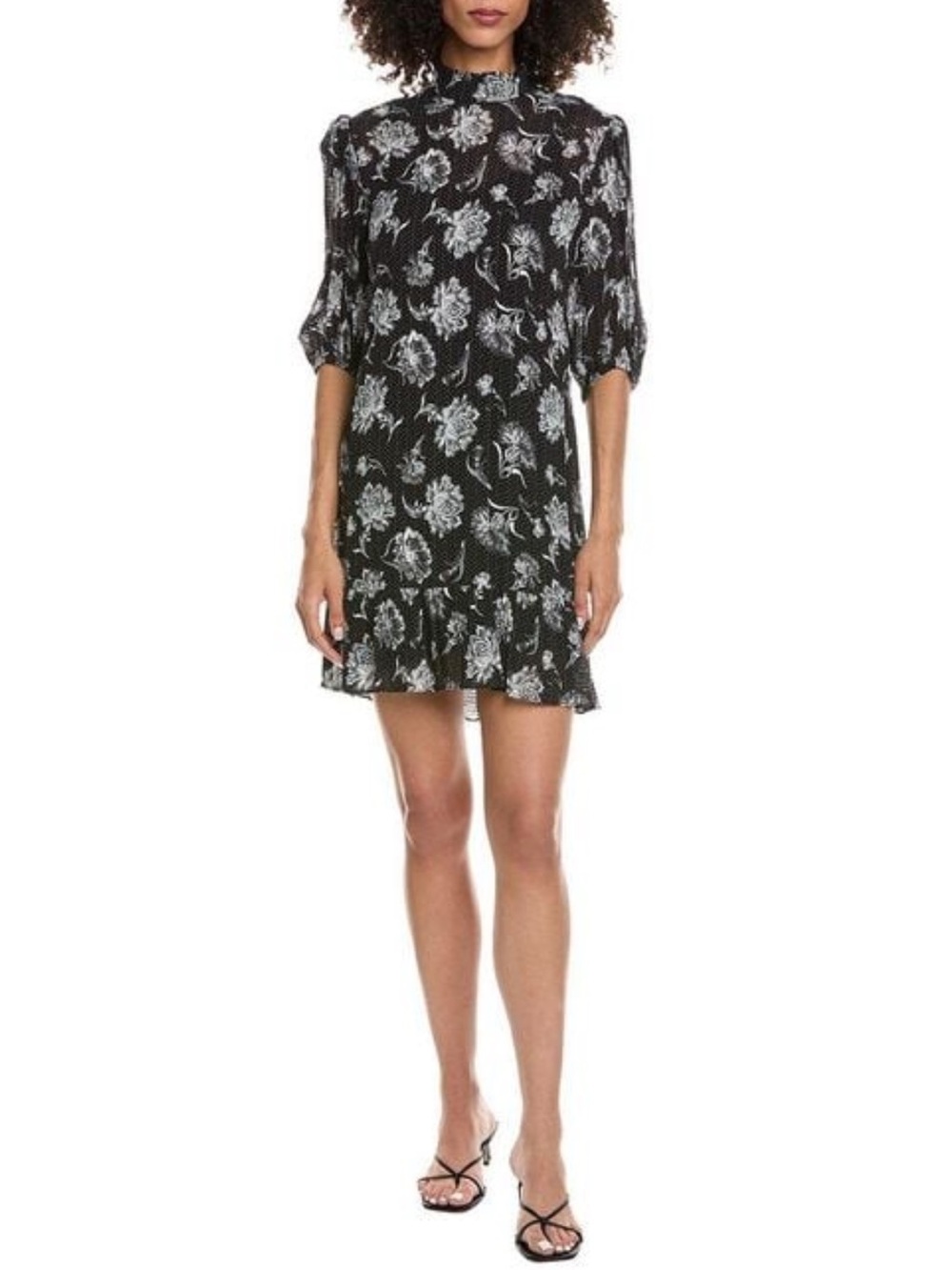 The Kooples Paris dandy jacquard floral polka dot black and white mini dress 0